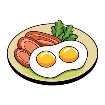 Fried eggs with bacon. dish. dinner. egg. plate. lunch. bowl. healthy. gourmet. cuisine. vegetable. vector