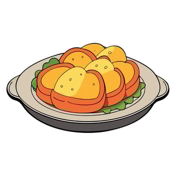 Dibbelabbes is a traditional German potato dish. presented on a vintage platter. Each slice reveals vector