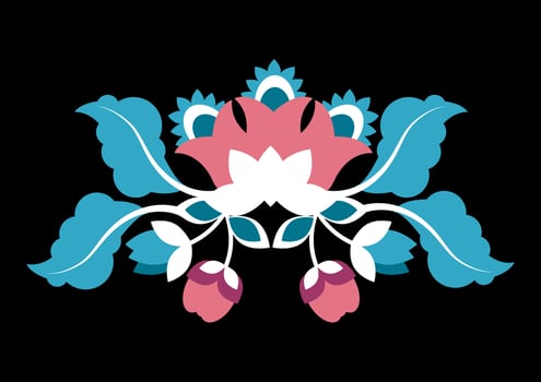Symmetrical composition of Mexican ethnic flowers for embroidery on black background vector