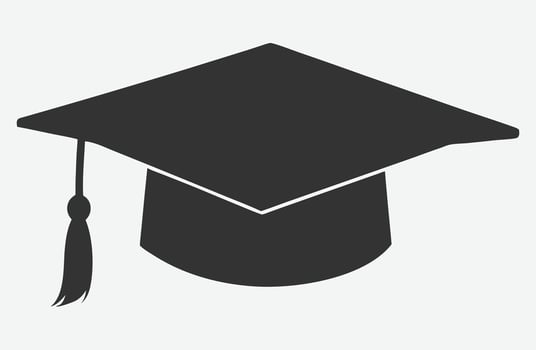 Elegant Black Graduation Hat Silhouette Isolated on White Background vector