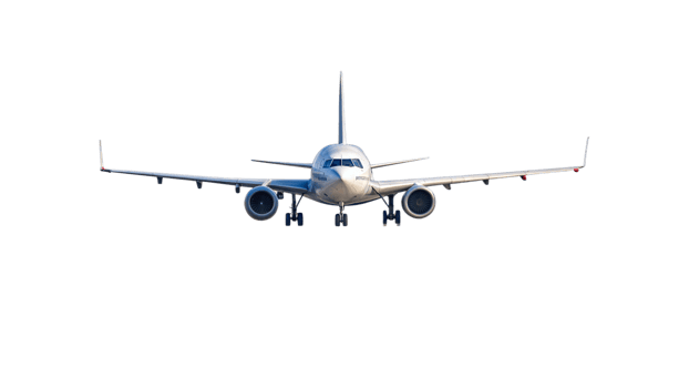 Passenger airplane in midflight, facing forward, preparing for takeoff png