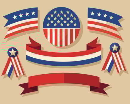 Set of american flag ribbons and stars illustration vector