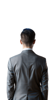 Businessman in a suit viewed from the back, isolated on a transparent background png