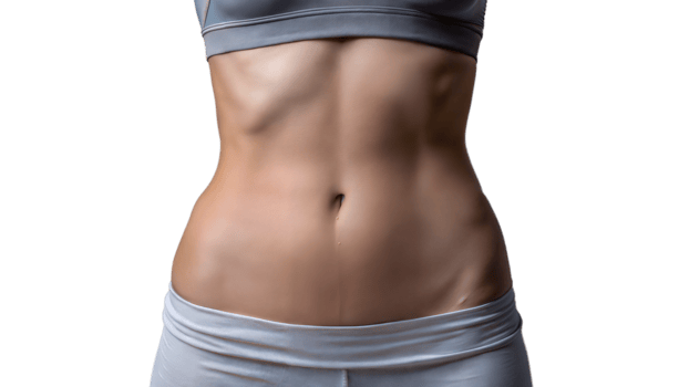 Fit woman's midsection showing toned abs, representing fitness and health png