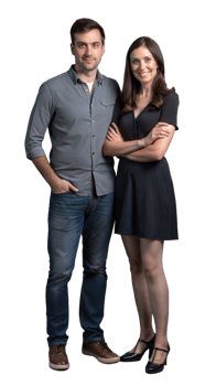 Casual couple standing together and smiling confidently, in relaxed attire png