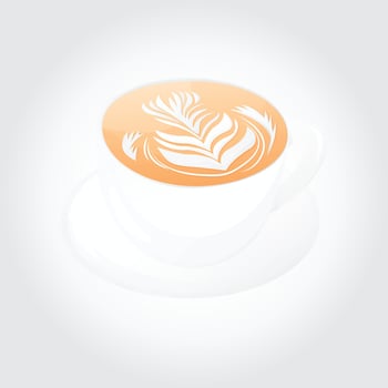 Delicious coffee with milk in a white cup. Cappuccino. Latte. EPS 10 vector