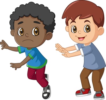 Cartoon little boy pushing his friend vector