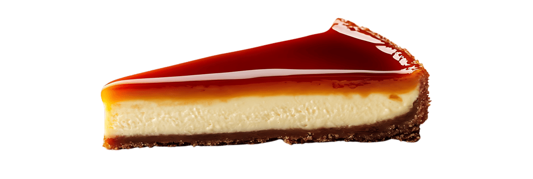 Caramel Cheesecake Slice with a Transparent Background - A Delicious Treat with a Smooth, Creamy Texture png