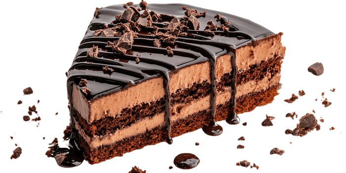 Chocolate Cake Drizzled with Ganache and Topped with Chocolate Shavings, a Delicious Treat on a Transparent Background png