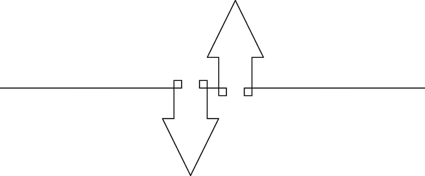Illustration of arrow up and down. Continuous line drawing of graph. sign symbol of business growth. single line art of increasing arrow. object one line of flat icon vector