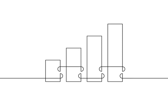 Illustration of arrow up. Continuous one line drawing of graph. Single line art of bar chart. Flat icon of increasing arrow. Sign symbol of business growth vector
