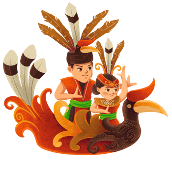 illustration of the Dayak tribe riding a boat png