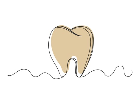 Tooth continuous one line drawing isolated illustration. vector