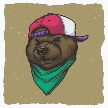 Illustration of a Bear Wearing a Backwards Hat and Bandana vector