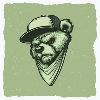 Illustration of a Bear Wearing a Hat and Bandana Scarf vector