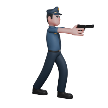 of a Professional Policeman. A police officer is in a shooting stance with a pistol in his hand. 3D Male png