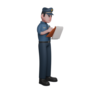 Male Police in 3D. A police officer is taking notes on a document he is holding png
