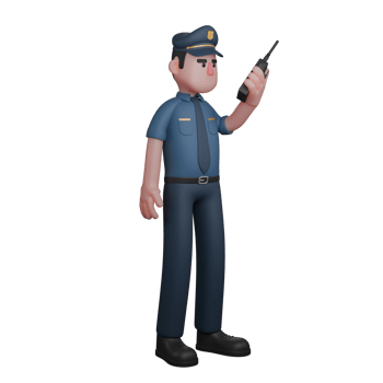 3D Male Policeman in Police Station. A policeman uses a walkie-talkie in his right hand to coordinate or receive information. Cartoon illustrative png