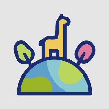 a giraffe standing on top of a globe with trees and plants vector