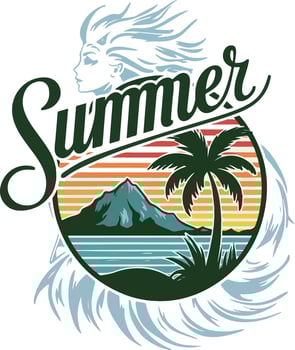 a t-shirt design for summer is written in green and orange. vector