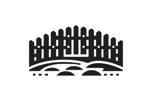 A black and white logo for a fence vector