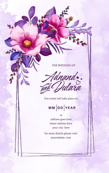 pink and purple watercolor floral wedding invitation card design vector