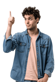 Stylish Young Man Directing Attention with Pointing Gesture, Presentation Concept png