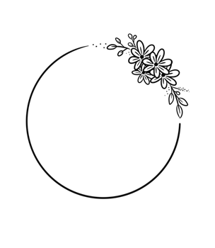 Circle minimalist frames and borders with hand drawn flowers and leaves Artwork png