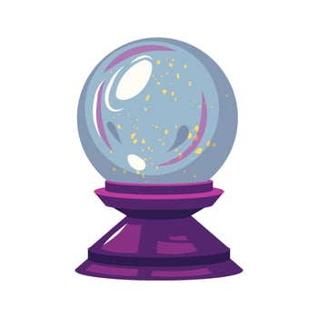 Cute magic crystal ball of predictions Halloween illustration isolated on white background. Hand drawn cartoon magic crystal ball with stars illustration. vector