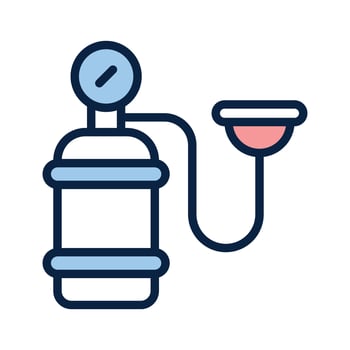 An oxygen tank connected to a breathing mask, icon of oxygen cylinder vector
