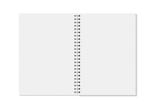 realistic opened horizontal cell lined notebook. vector