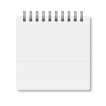 White realistic a6 notebook opened with shadows vector