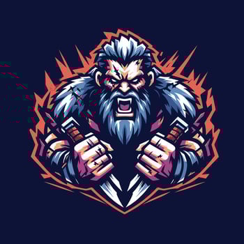 a bearded man with a knife in his hand barbarian mascot logo for e-sport sports team vector