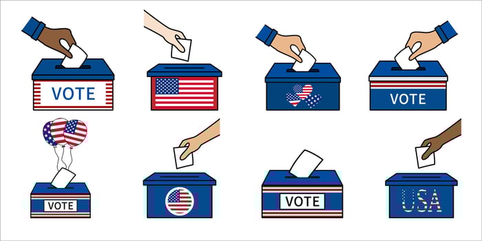 Start VOTE design concept of American election icon set collection. vector
