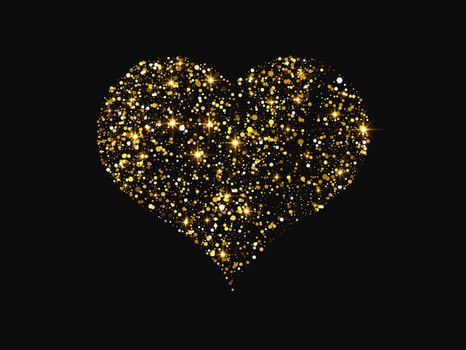 Gold glitter heart on dark background vector