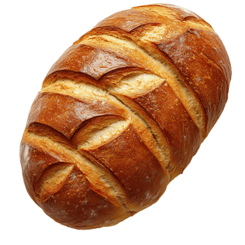 loaf of bread . freshly baked bread top view . classic bakery staple bread flat lay png