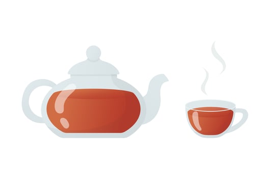 Glass teapot and cup of tea. Cartoon flat style illustration. vector