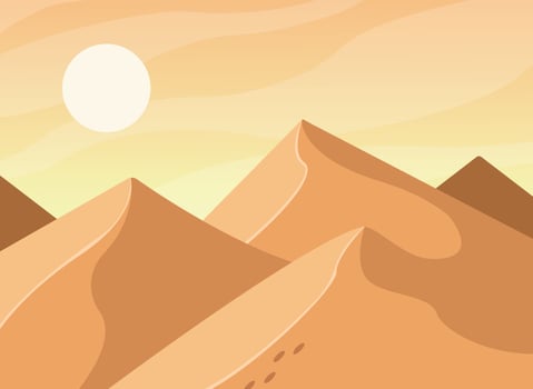 Desert landscape with dunes and sun. vector