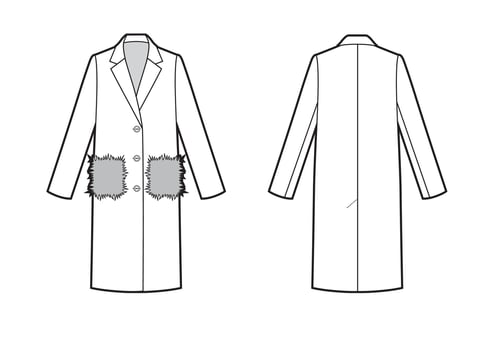 Technical drawing of classic coat with fur pockets vector