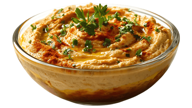Delicious Hummus with Parsley and Paprika, a Classic Middle Eastern Dip with Transparent Background png