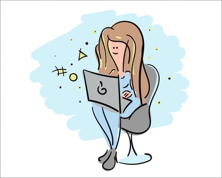 Cool girl with notebook illustration. Sketch art design for school education concept. vector