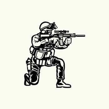 Military soldier in modern equipment with a machine gun in his hand isolated vector