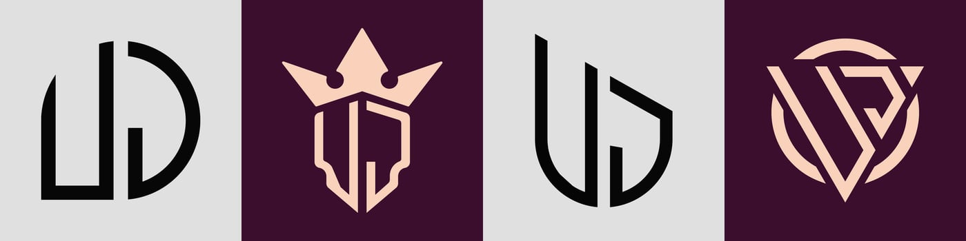 Creative simple Initial Letters UJ Logo Designs Bundle. vector