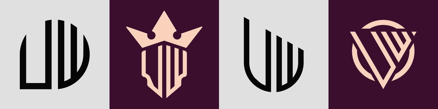 Creative simple Initial Letters UW Logo Designs Bundle. vector