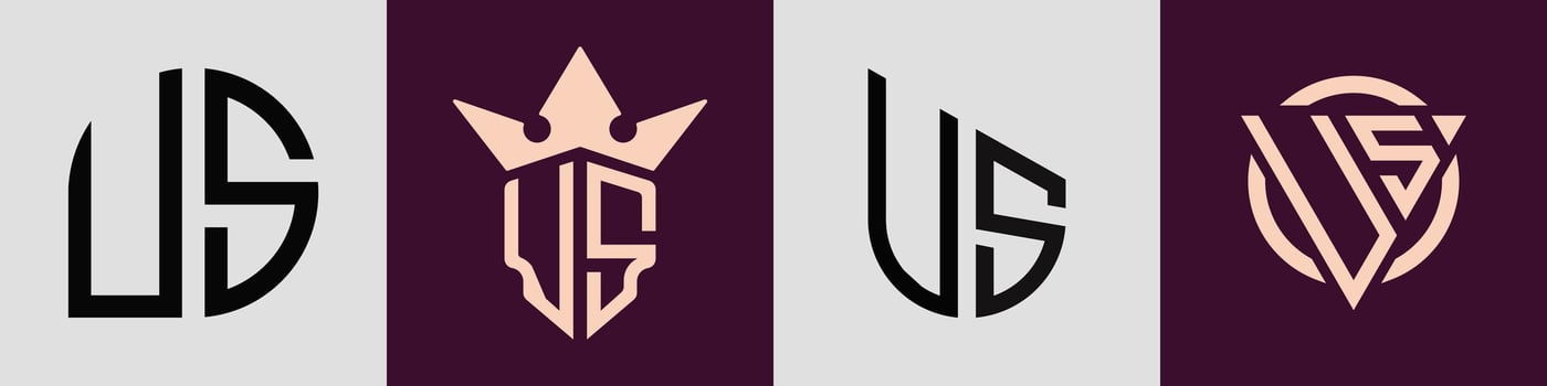 Creative simple Initial Letters US Logo Designs Bundle. vector
