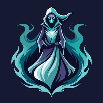 Ghostly Hooded Spirit with Glowing Aura Illustration vector