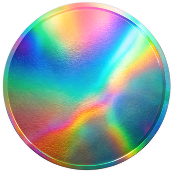 Holographic emblem, textured sticker on transparent background. png