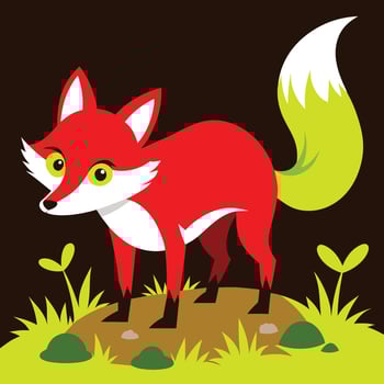 A cartoon red fox standing on a hill vector