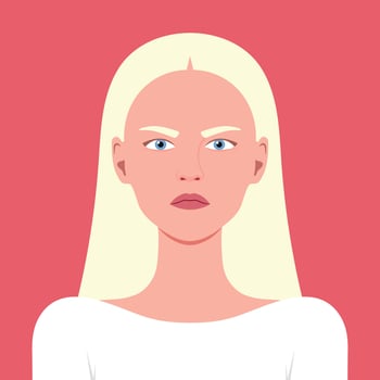 Portrait of an angry young woman with blond hair. Facial expression of an anger, gloomy and wrath vector