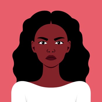 Portrait of young angry African woman. Facial expression of an anger, gloomy and wrath vector